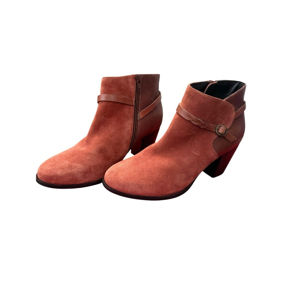 Diba Katch Cognac Suede Leather Ankle Booties Size 9M Boho Western Snake Skin - Picture 3 of 9